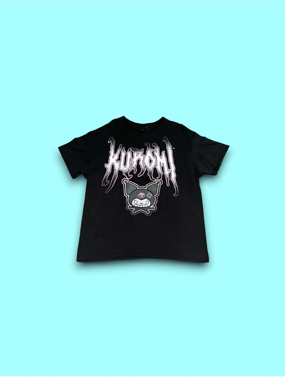 Kuromi T-Shirt Mens XL Black Death Metal Logo Cartoon Character Tee Sanrio